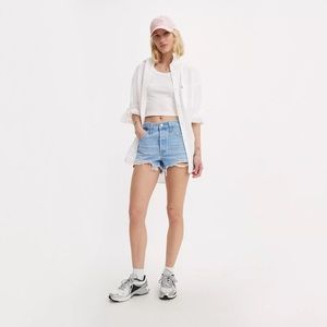 Levi’s Size 23 501 Original Fit High Rise Lightwash Distressed Denim Shorts
